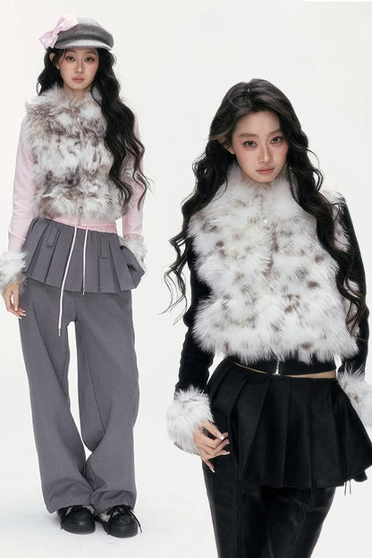 Little Silver Fox Faux Fur Knitted Jacket and Pants Set-Up