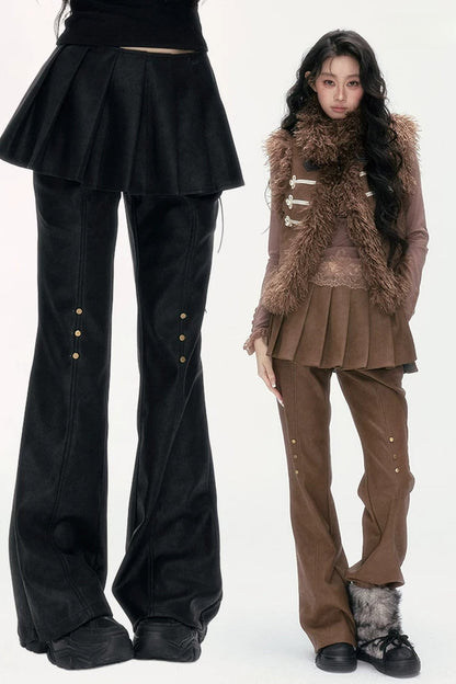 Flared Pants With Detachable Skirt