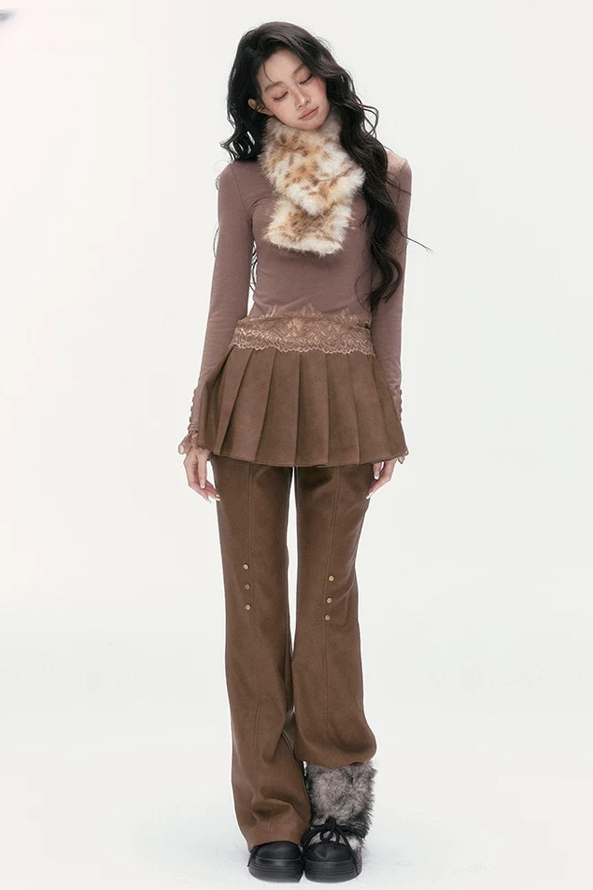 Flared Pants With Detachable Skirt