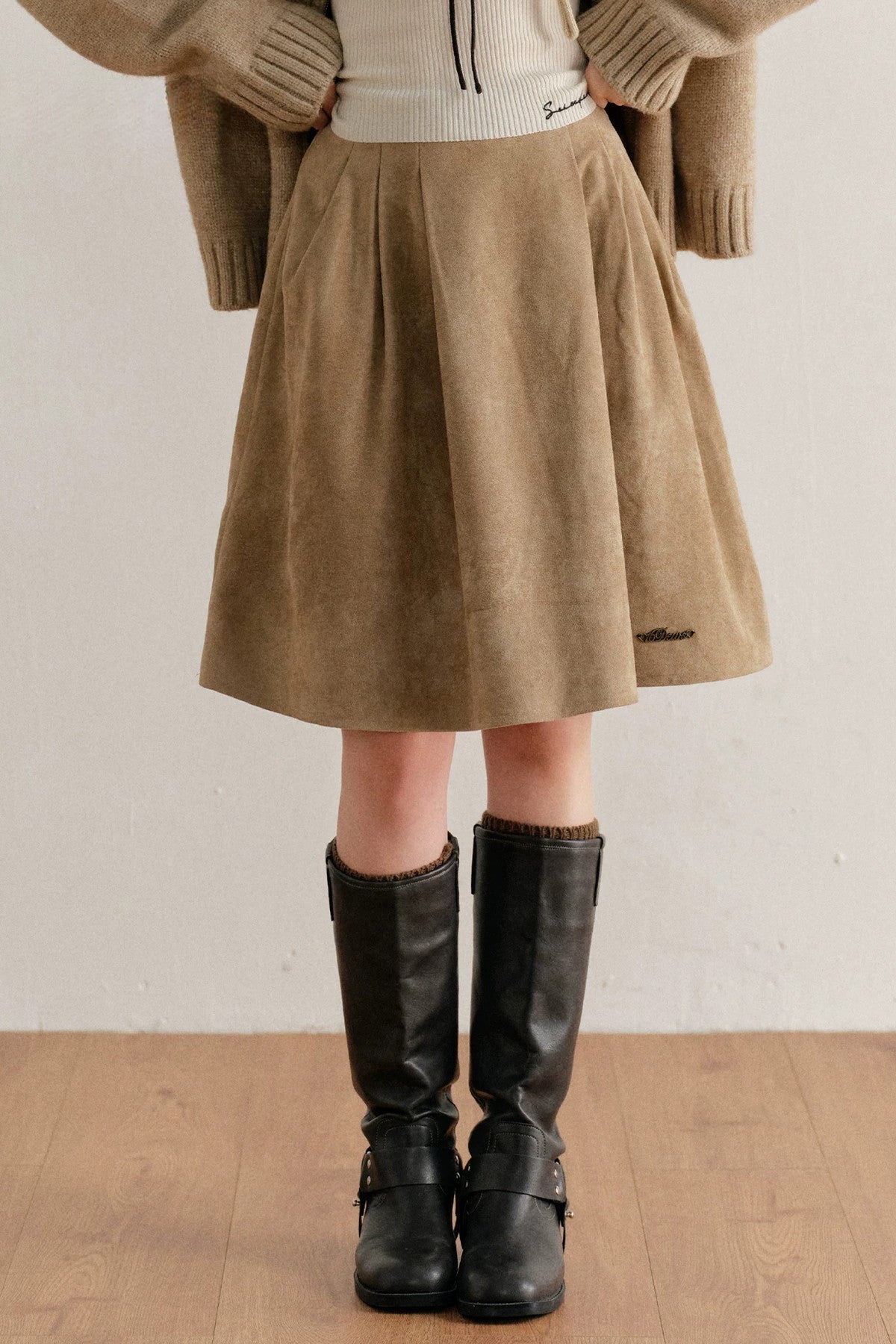 Faux Suede High-Waisted A-Line Skirt