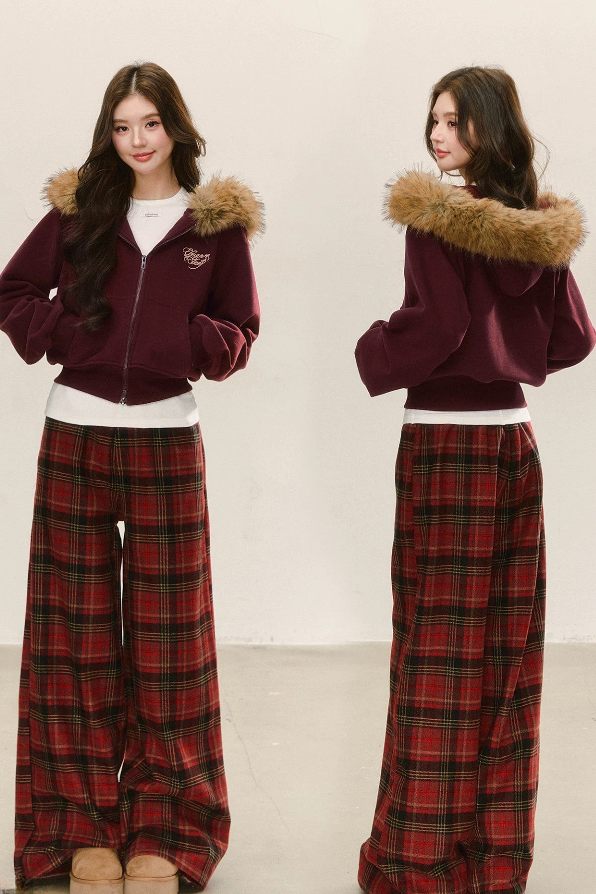 Red Fleece-Lined Hoodie and Pants Set-Up