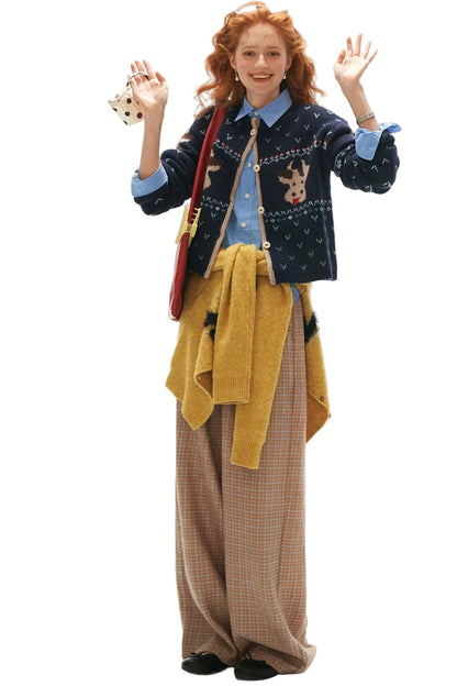 Cardigan ampio a maglia con motivo Fair Isle e mucca