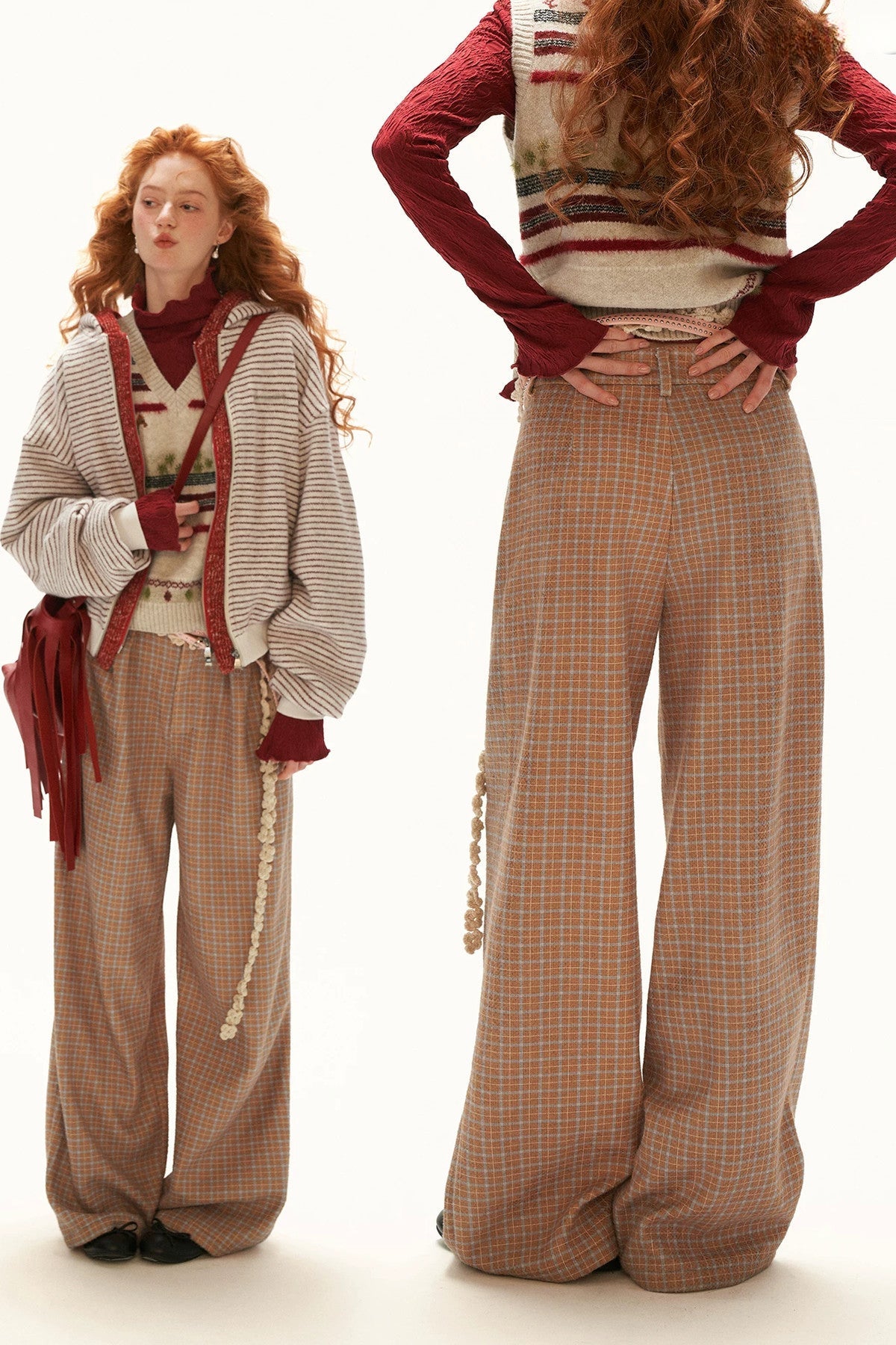 Retro Plaid Woolen Wide-Leg Pants