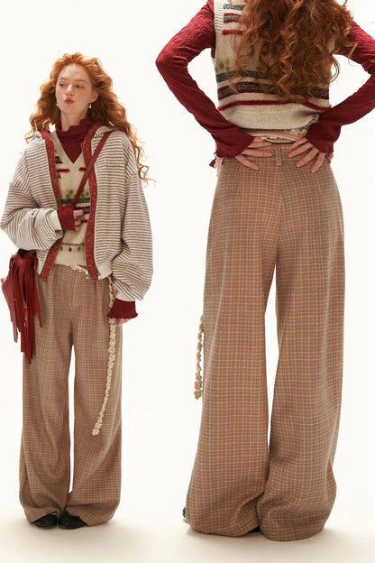 Retro Plaid Woolen Wide-Leg Pants