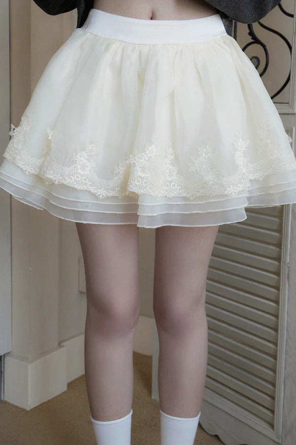 High Waist Lace Layered Cake Skirt