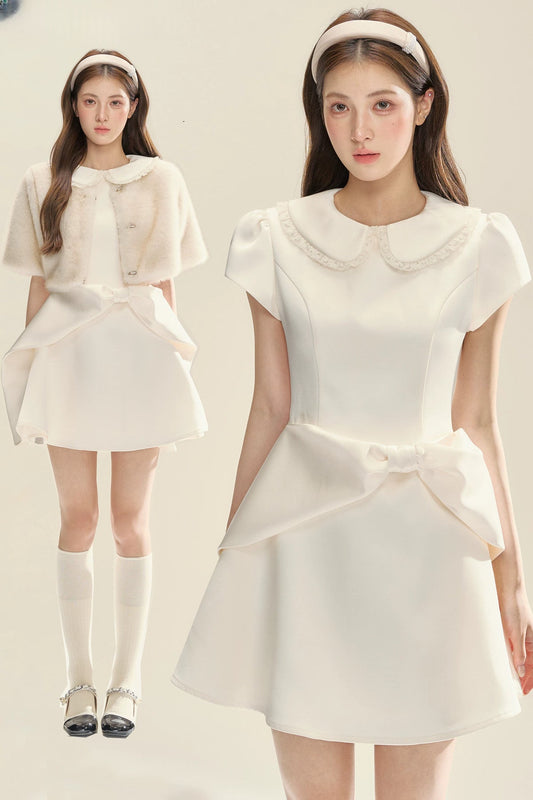 White Bow Collar Dress Set-Up