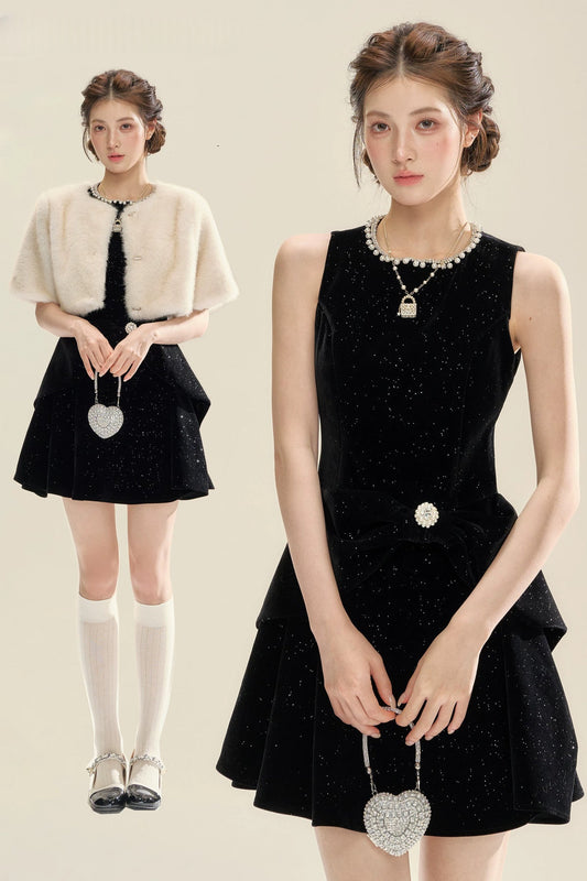 Velvet Nocturne Bow Dress Set-Up