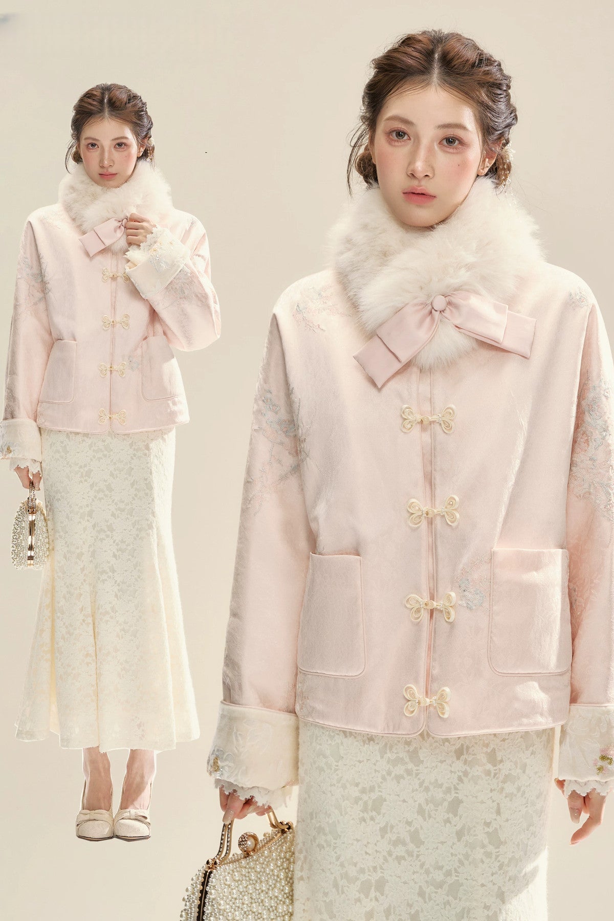 Pink Coat and Long Dress Set-Up