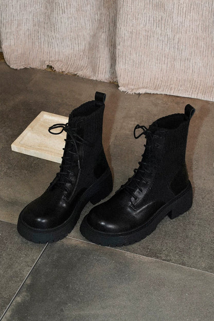 Black Knitted Elastic Martin Boots