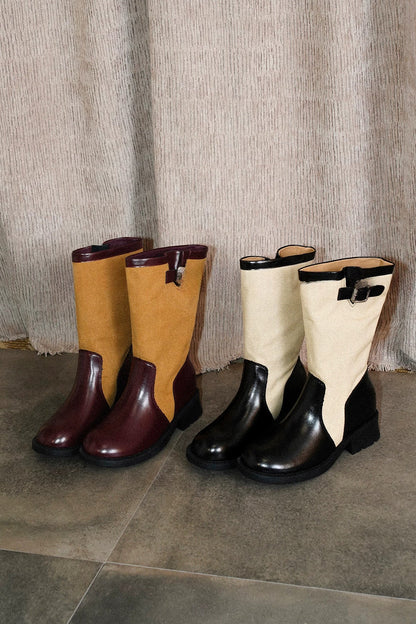 Round-Toe Wide Shaft Stacked Western Boots