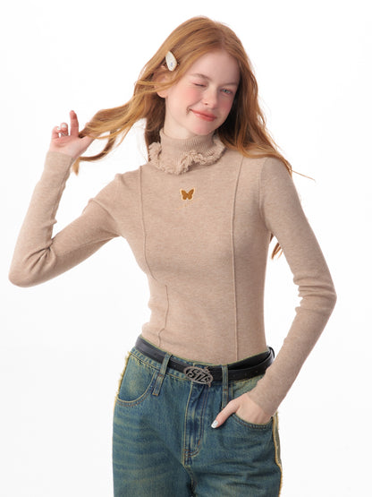 slim khaki knitted base top