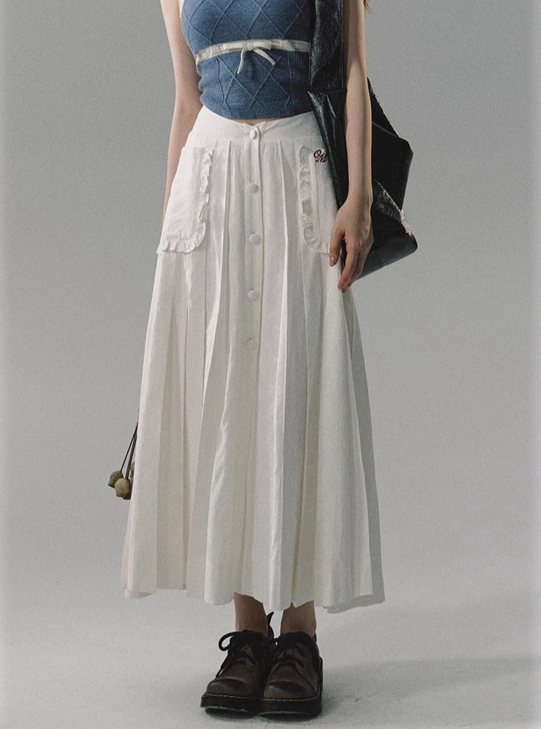 Pocket half-split pleated maxi Skirt