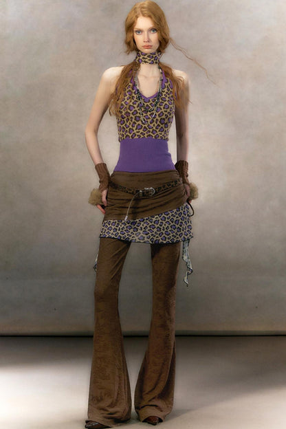 Retro Leopard Print Cardigan Set-Up