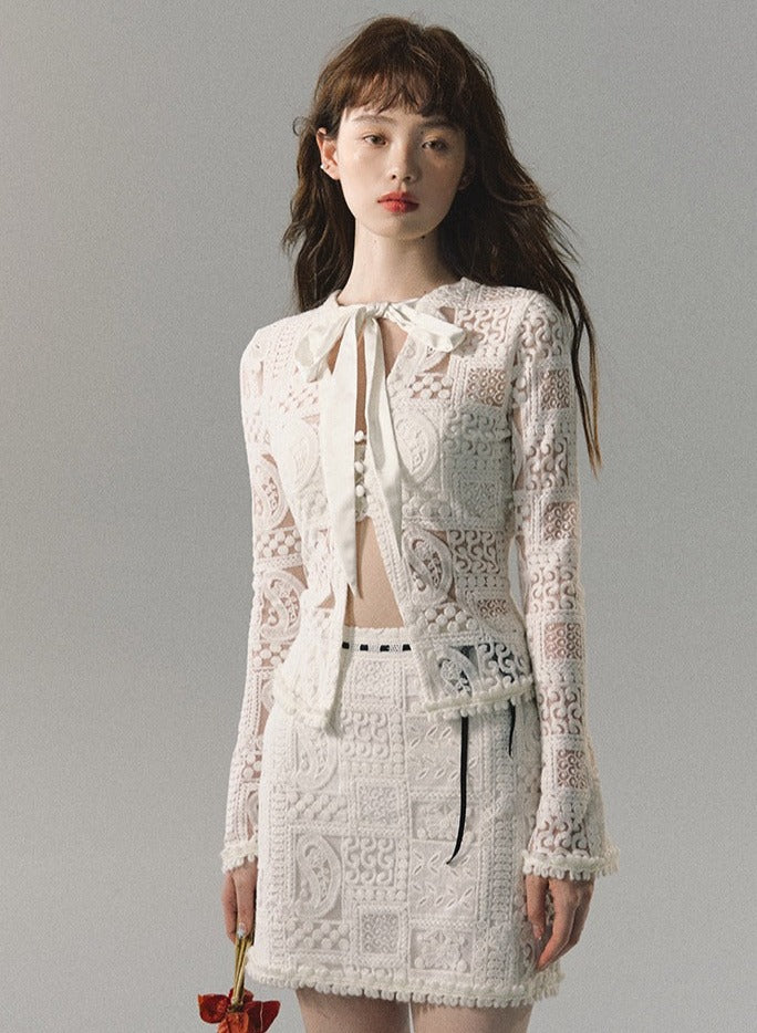 Lace top with long skirt high-end two-piece Set