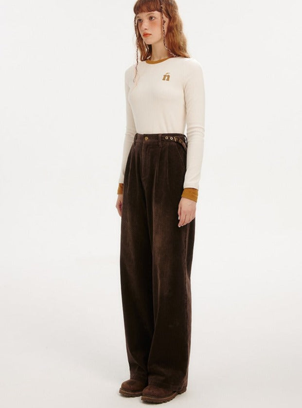 VINTAGE HIGH-WAISTED CASUAL STRAIGHT PANTS