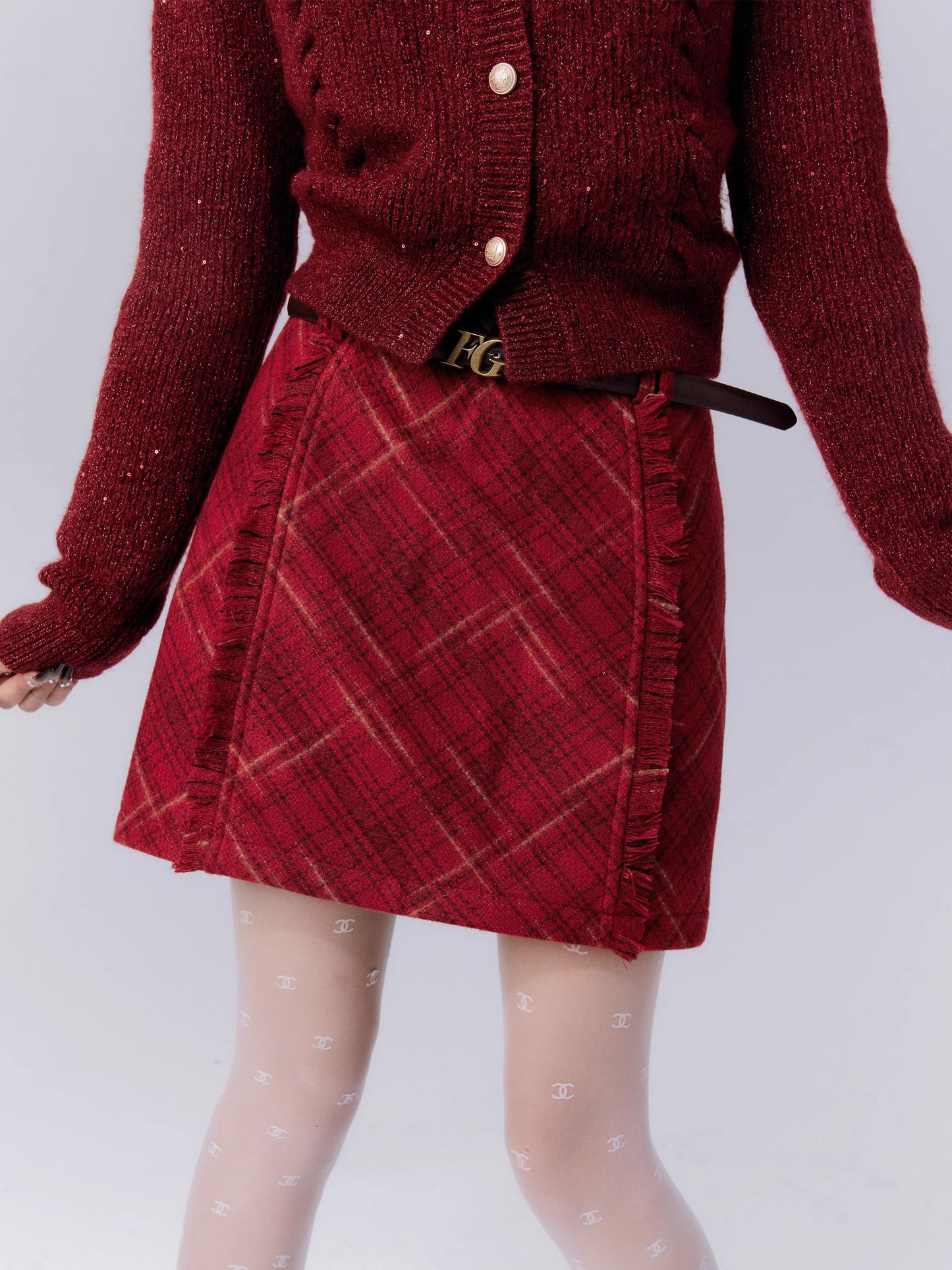 Retro Versatile Red Check Skirt