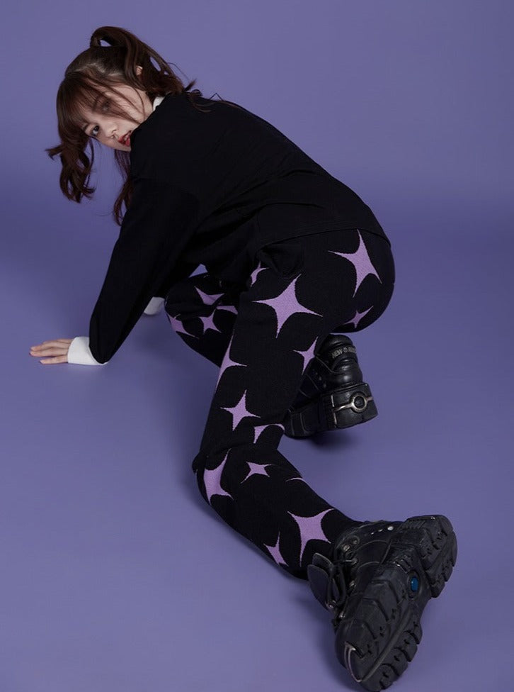 black purple stars sweet cool knitted pants