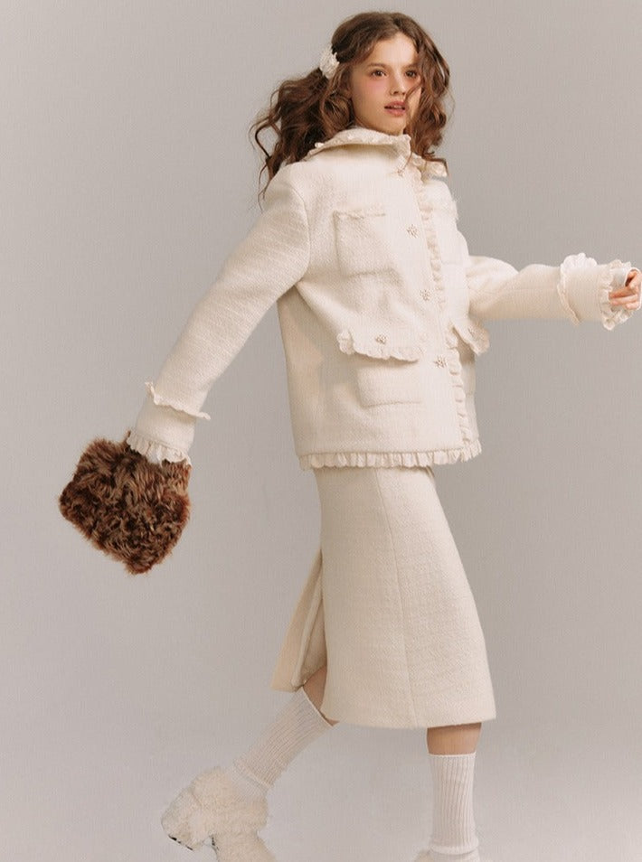 Wool Lace Coat And Skirt Set