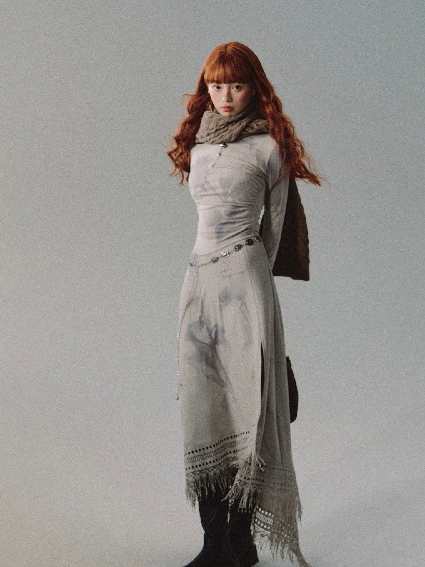 Long-sleeved top long skirt slim knit Set