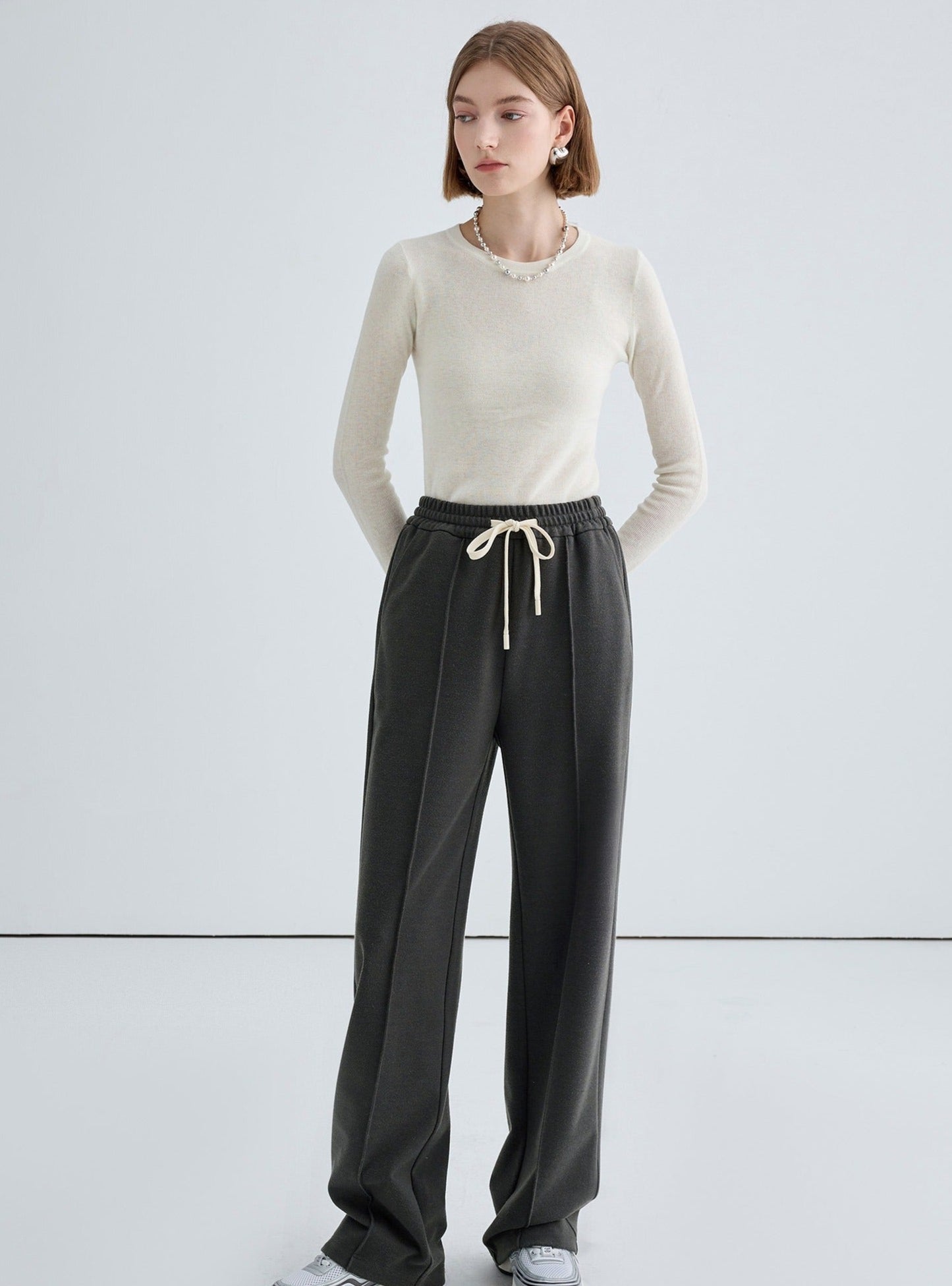 High-Waisted Straight Velvet Pants