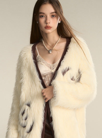 V-Neck Knitted Eco-Fur Lazy Jacket