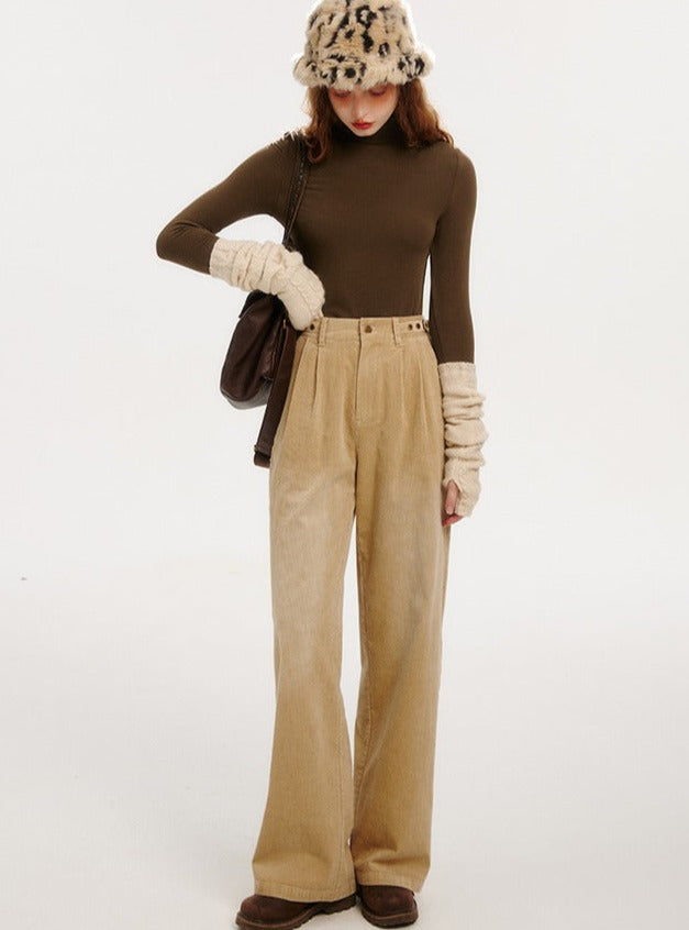VINTAGE HIGH-WAISTED CASUAL STRAIGHT PANTS