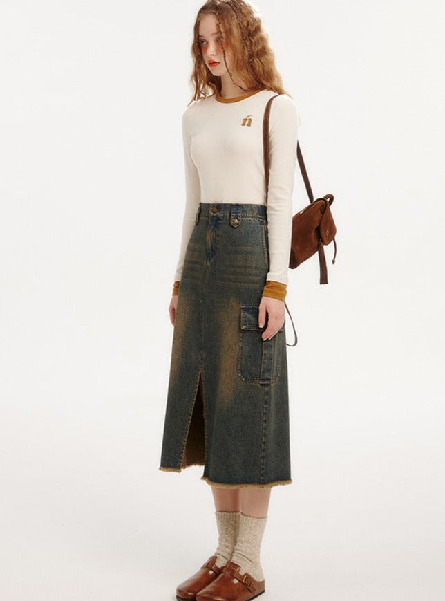 RETRO CARGO DENIM SKIRT