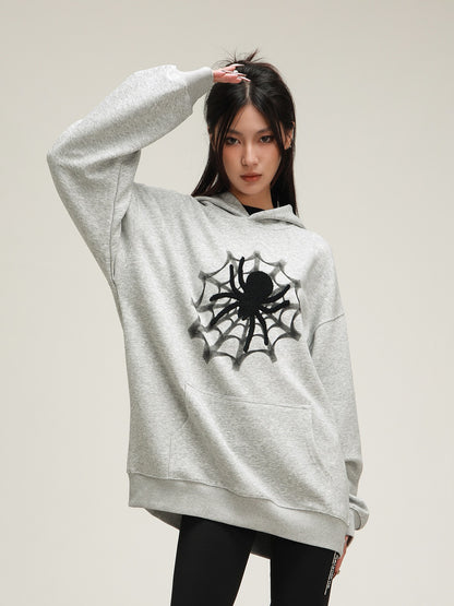 American Spider Print Hooded Sweatshirt Coat