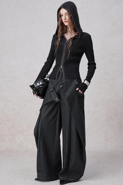 니트 후드 카디건 