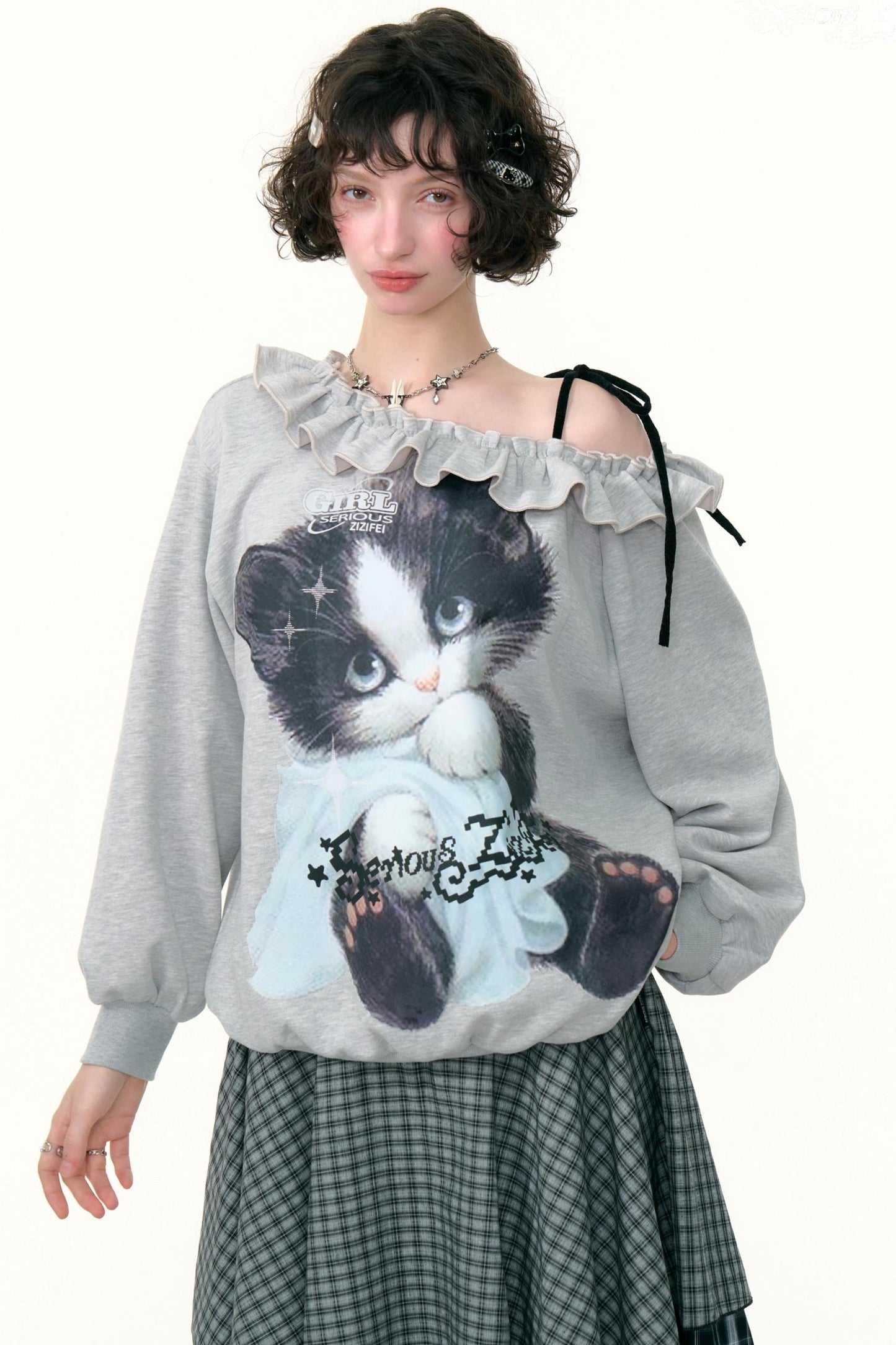 Cat Print Lazy Style Sweatshirt