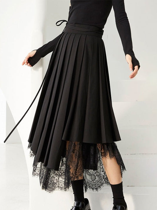 Pleated irregular a-line skirt