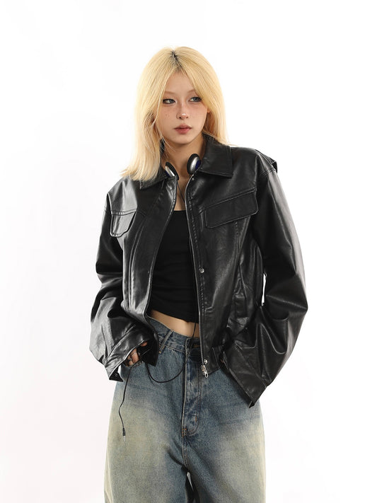 American retro short motorcycle PU jacket