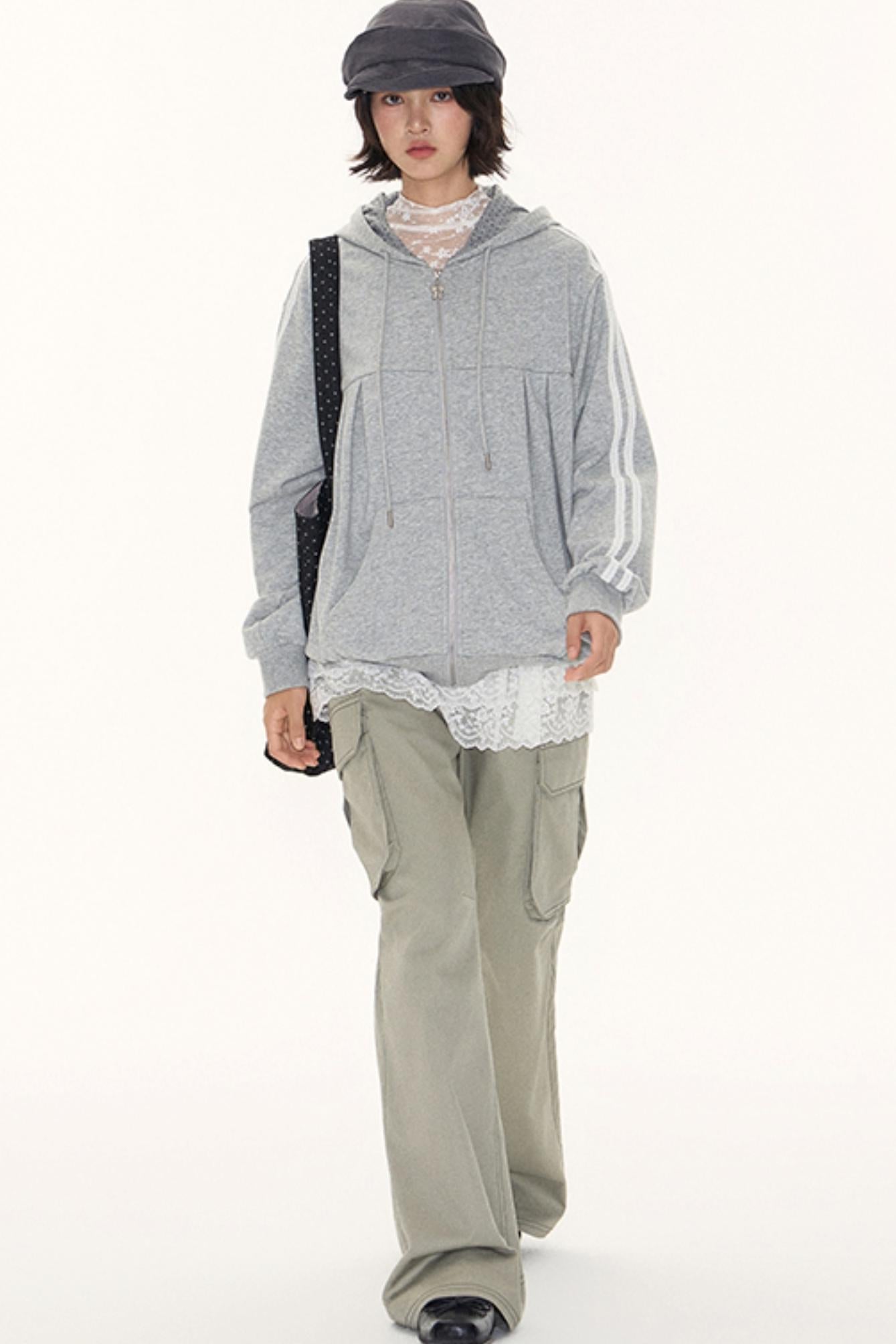 Lace Webbing Hoodie Top