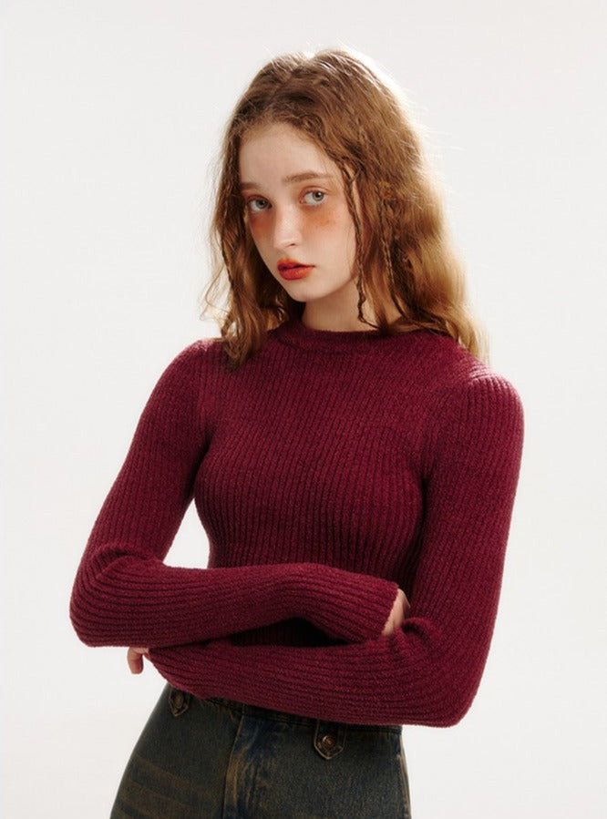 Vintage Half-Height Crewneck Slim Fit Knitted Crop Top