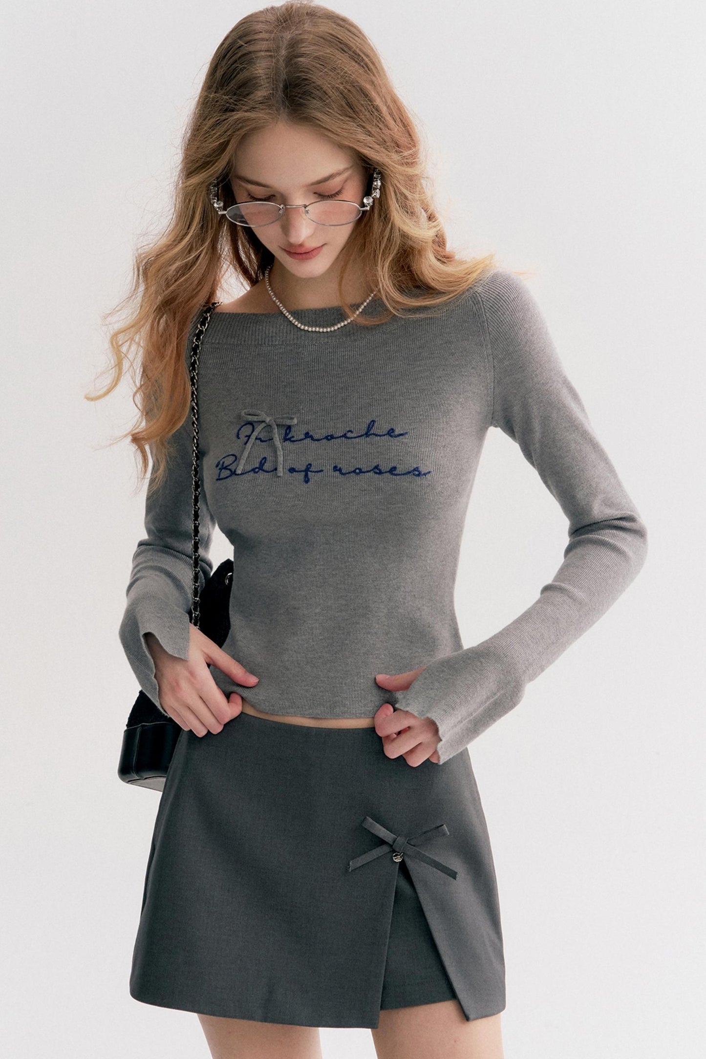 French Chain Sleeve Knit Top