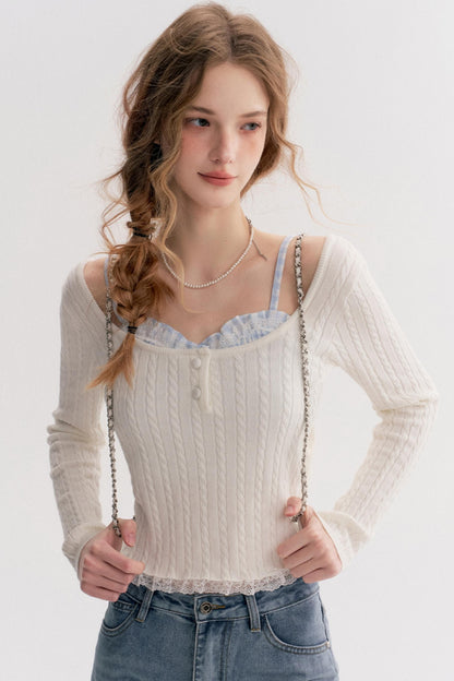 Romantic Plaid Cable Knit Sweater