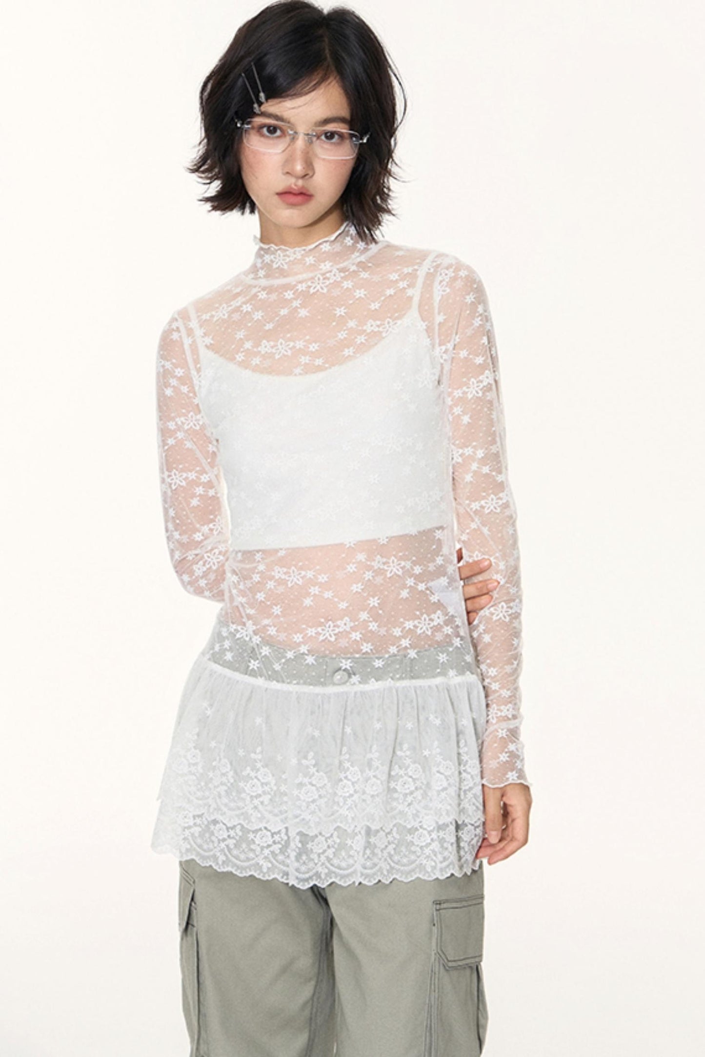 Lace Collar Shirt Transparent Top