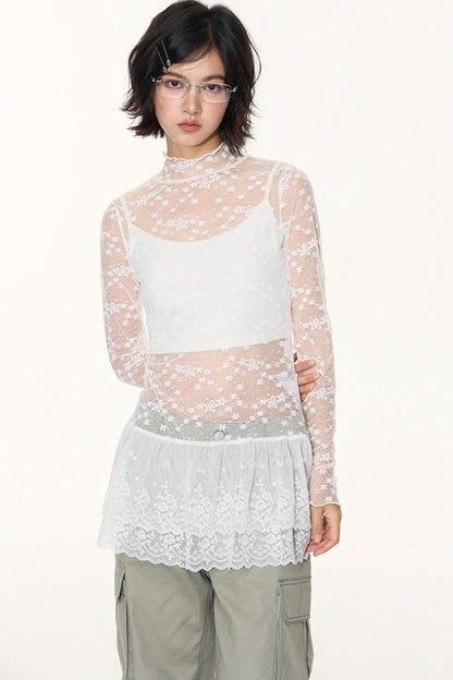 Lace Collar Shirt Transparent Top