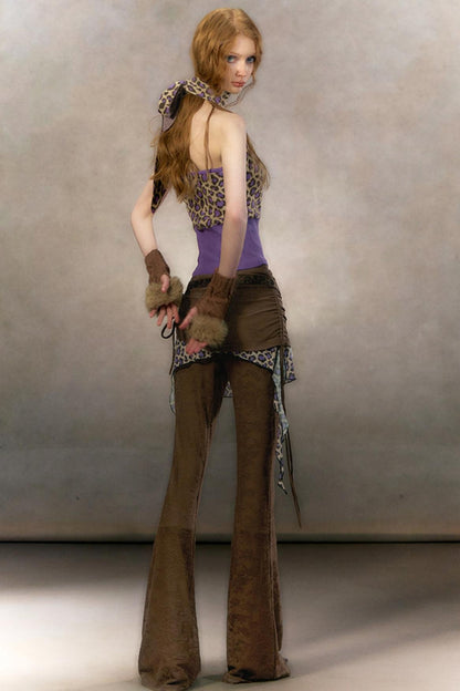 Retro Leopard Print Cardigan Set-Up