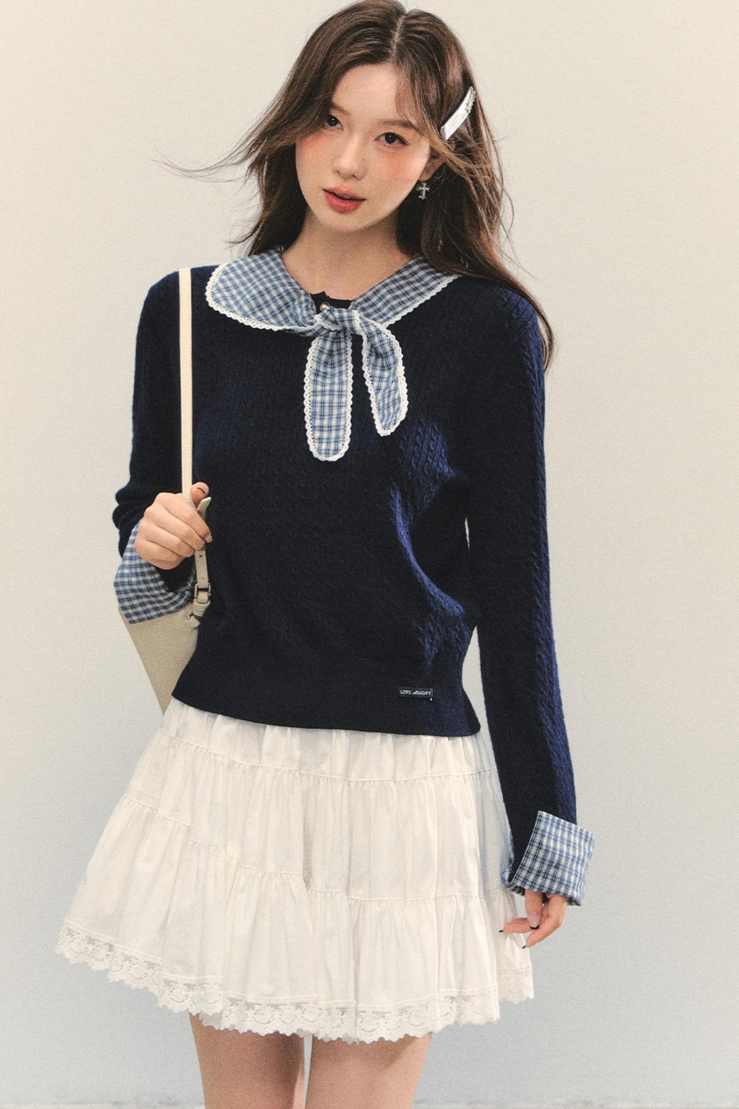 Contrast Plaid Panel Knit Sweater