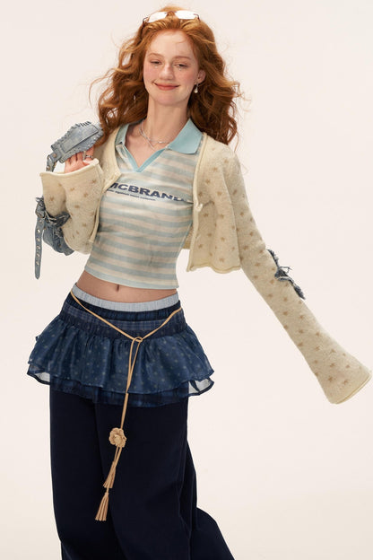 Star Patch Cropped Sweater Jacket