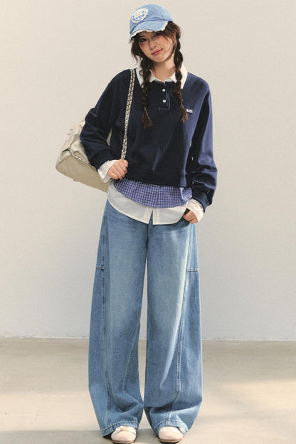 Loose Polo Collar Sweatshirt Top