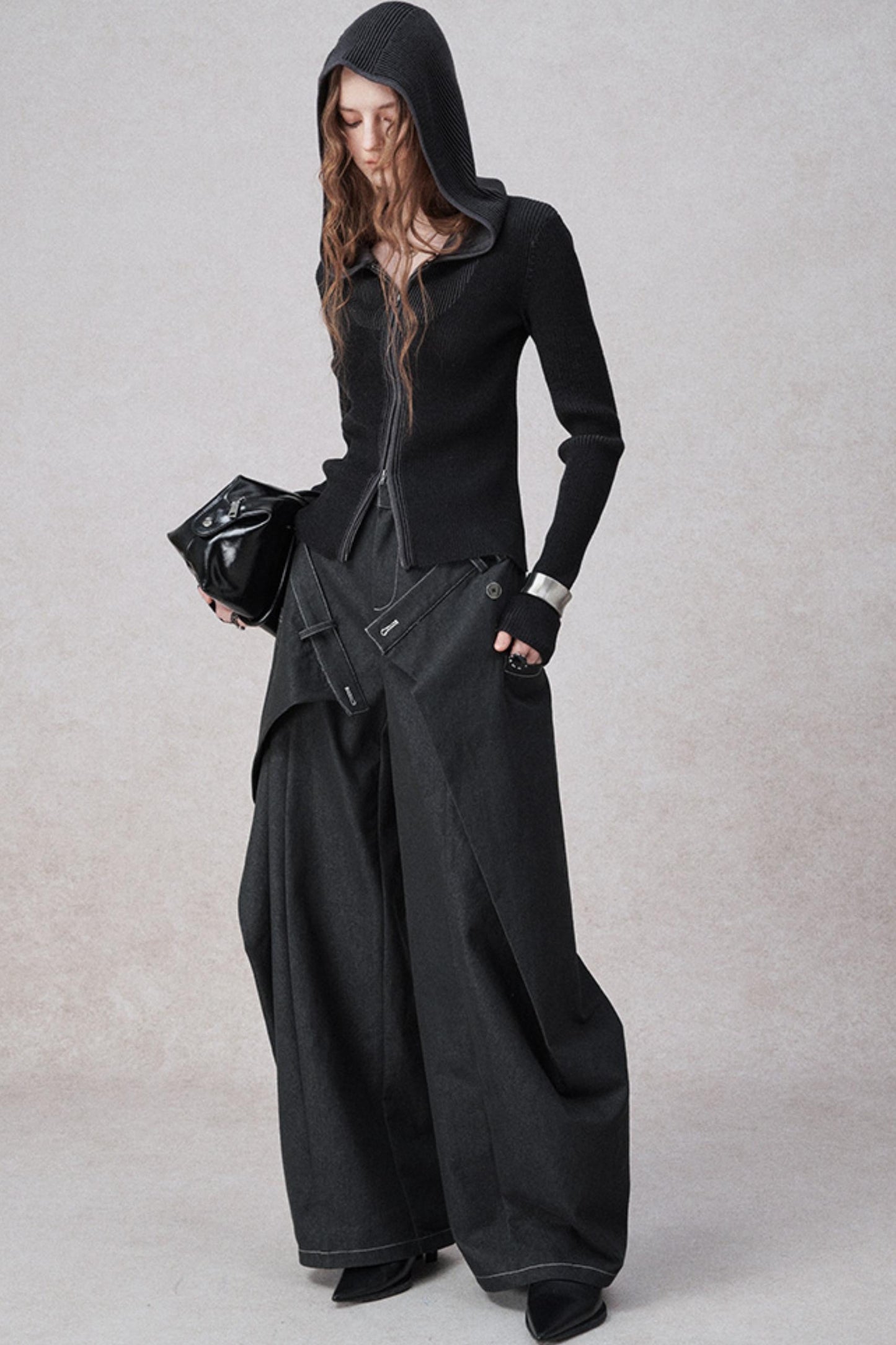 니트 후드 카디건 