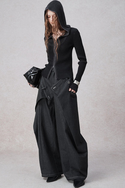 니트 후드 카디건 