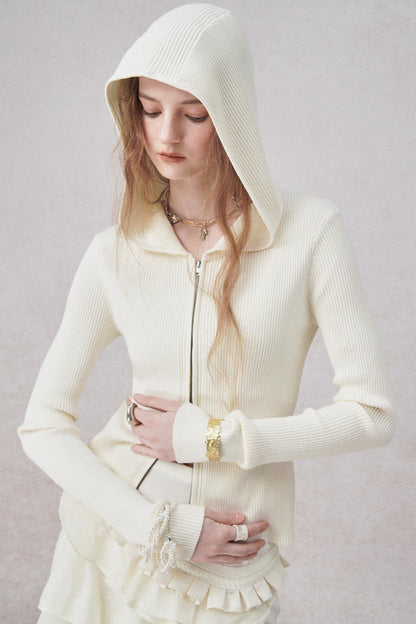 니트 후드 카디건 