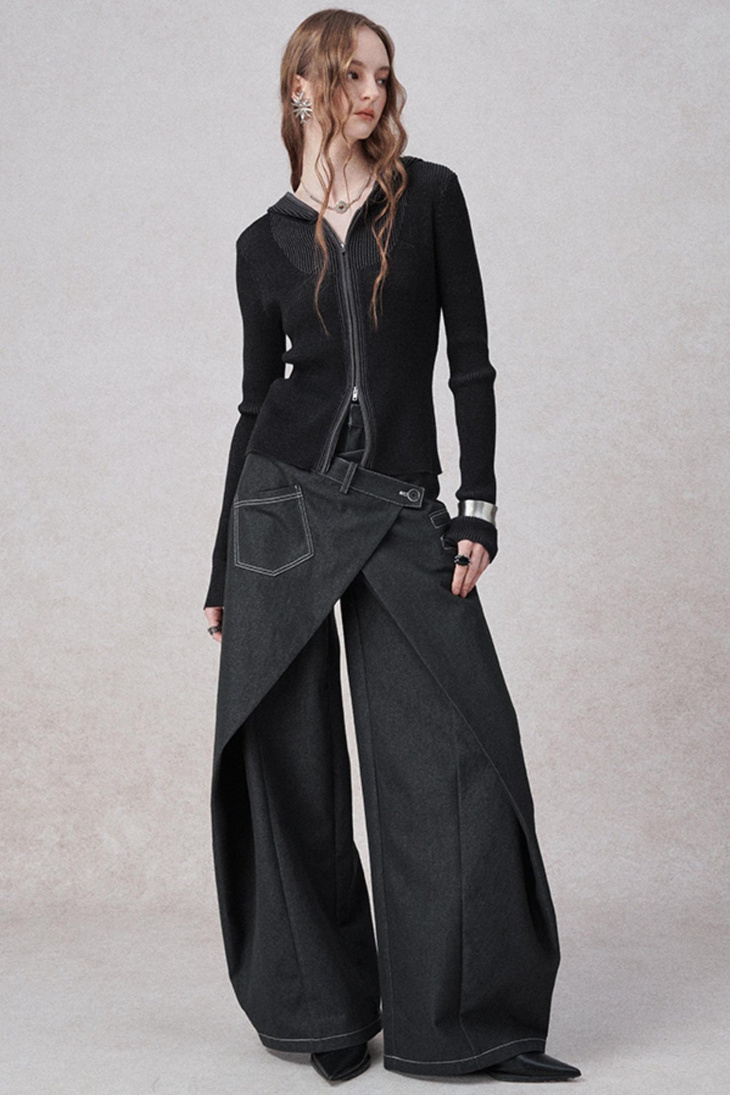 니트 후드 카디건 