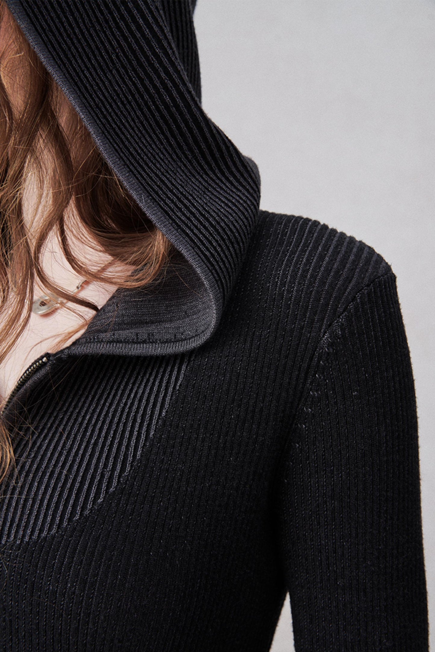 니트 후드 카디건 