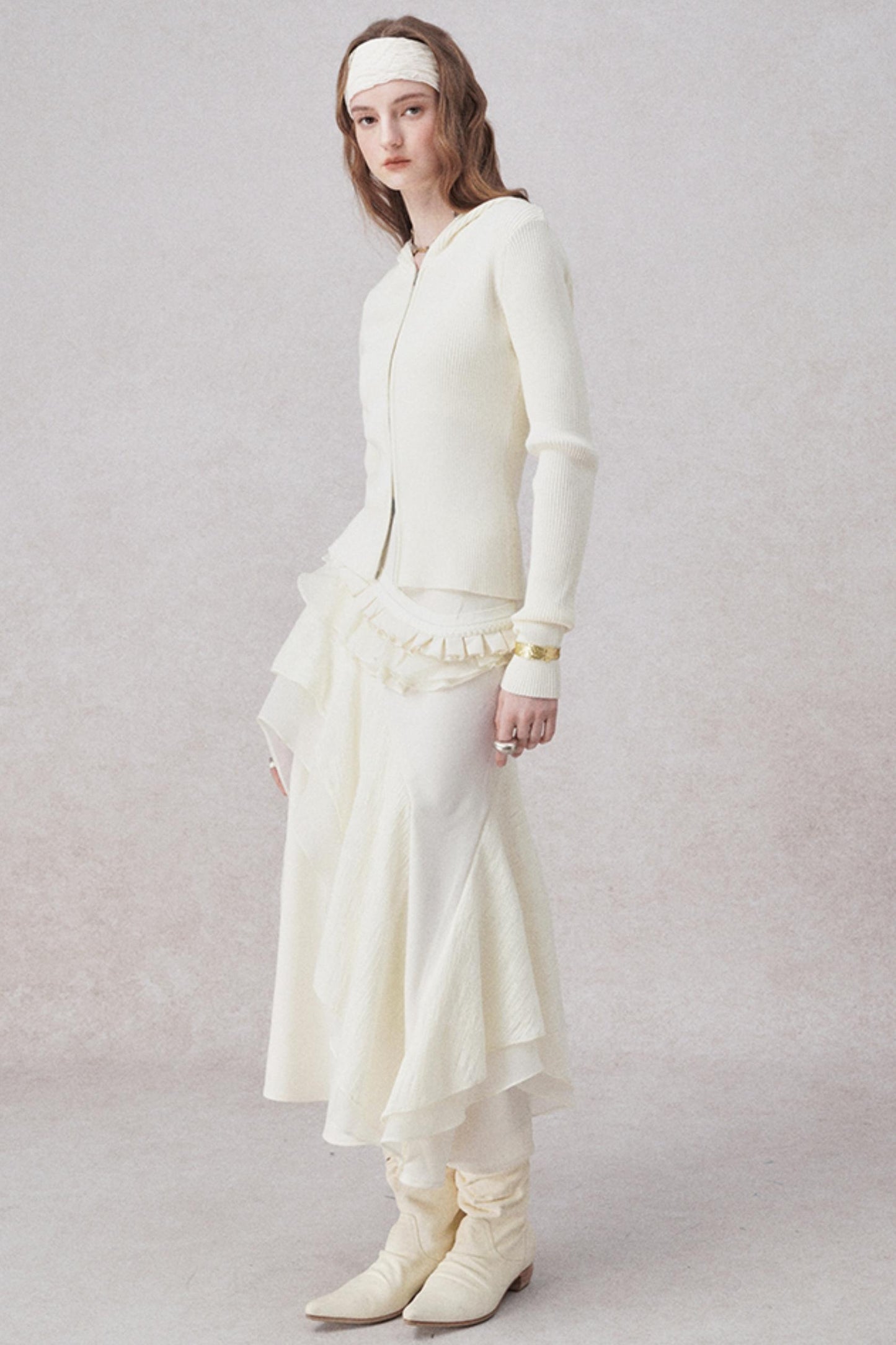 니트 후드 카디건 