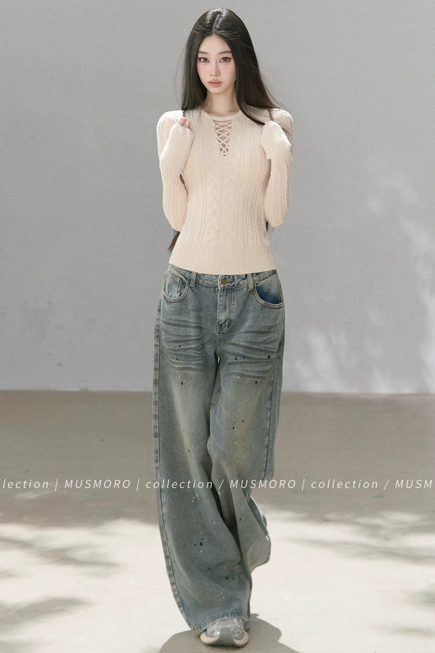 High-Stretch Lace-Up Knit Top