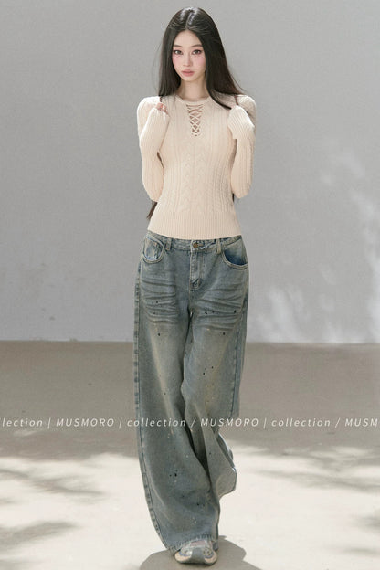 High-Stretch Lace-Up Knit Top